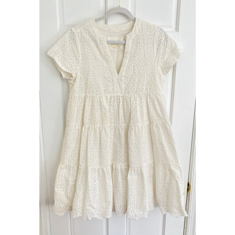 Maeve Anthropologie Harper White Eyelet Tunic Mini Swing Dress Short Sleeve Sm - Picture 2 of 6